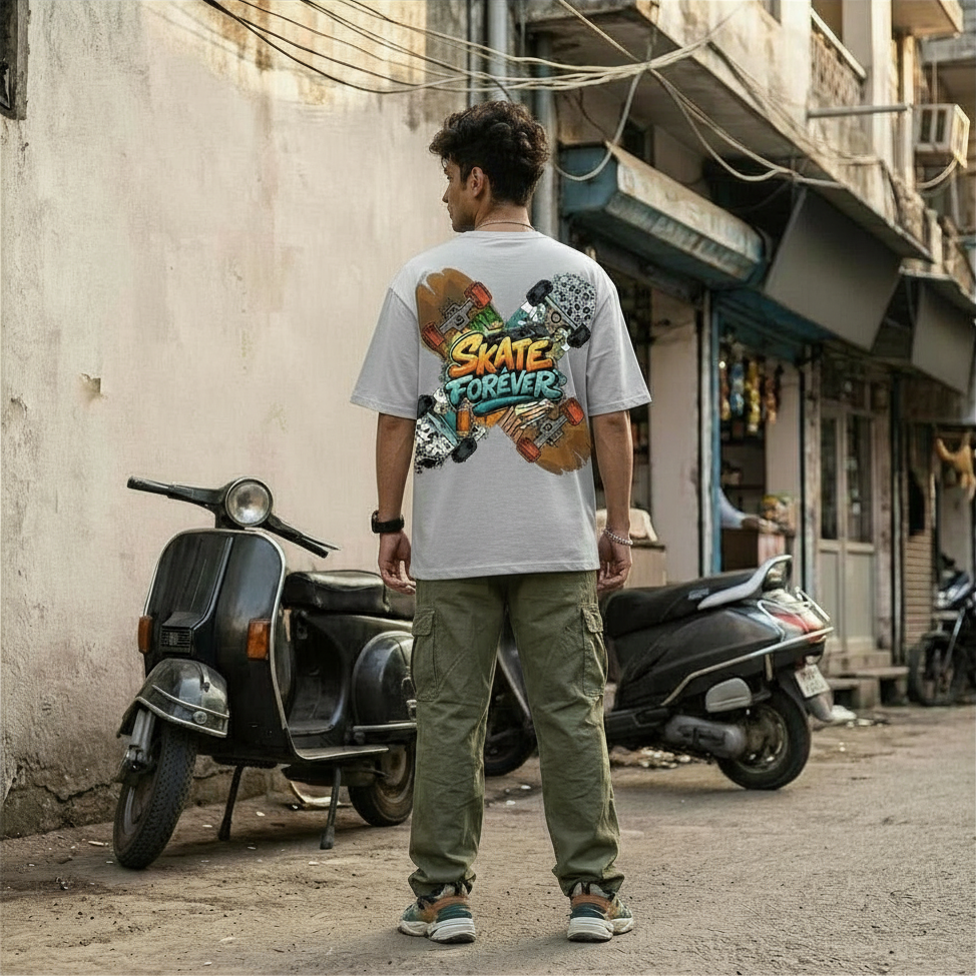 StreetSmith Summer Vibe Oversized T-Shirt Streetwear Outfits Men Silver Frost | StreetSmith