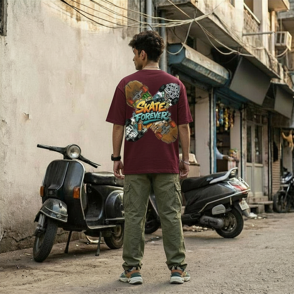 StreetSmith Summer Vibe Oversized T-Shirt Streetwear Outfits Men Burgundy | StreetSmith