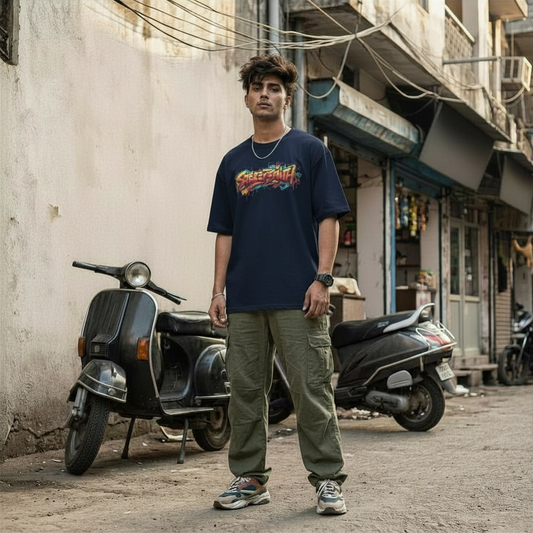 StreetSmith Summer Vibe Oversized T-Shirt Streetwear Outfits Men Navy Blue | StreetSmith
