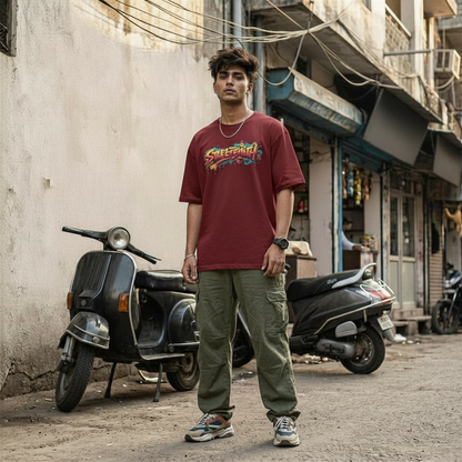 StreetSmith Summer Vibe Oversized T-Shirt Streetwear Outfits Men Burgundy | StreetSmith