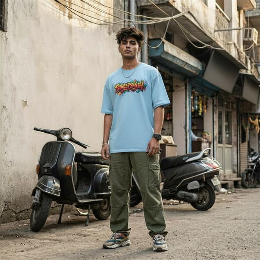 StreetSmith Summer Vibe Oversized T-Shirt Streetwear Outfits Men Baby Blue | StreetSmith