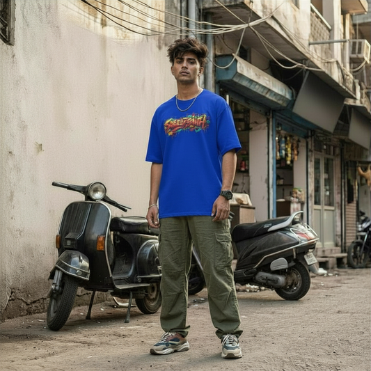 StreetSmith Summer Vibe Oversized T-Shirt Streetwear Outfits Men Royal Blue | StreetSmith