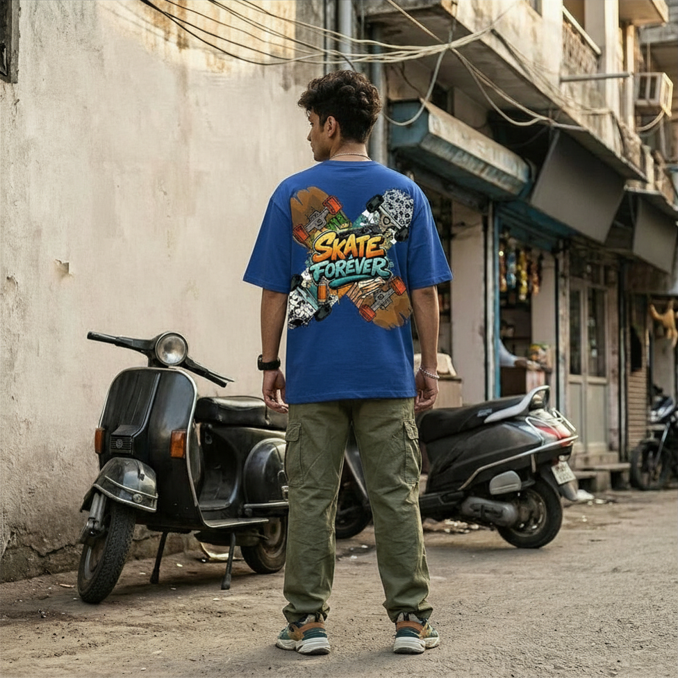 StreetSmith Summer Vibe Oversized T-Shirt Streetwear Outfits Men Royal Blue | StreetSmith
