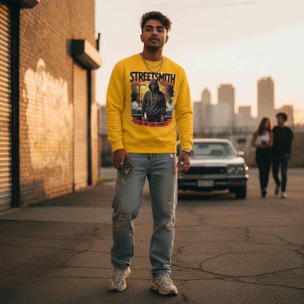 StreetSmith's Full Sleeve Round Neck SweatShirt Yellow | Streetwear Outfits Men | StreetSmith