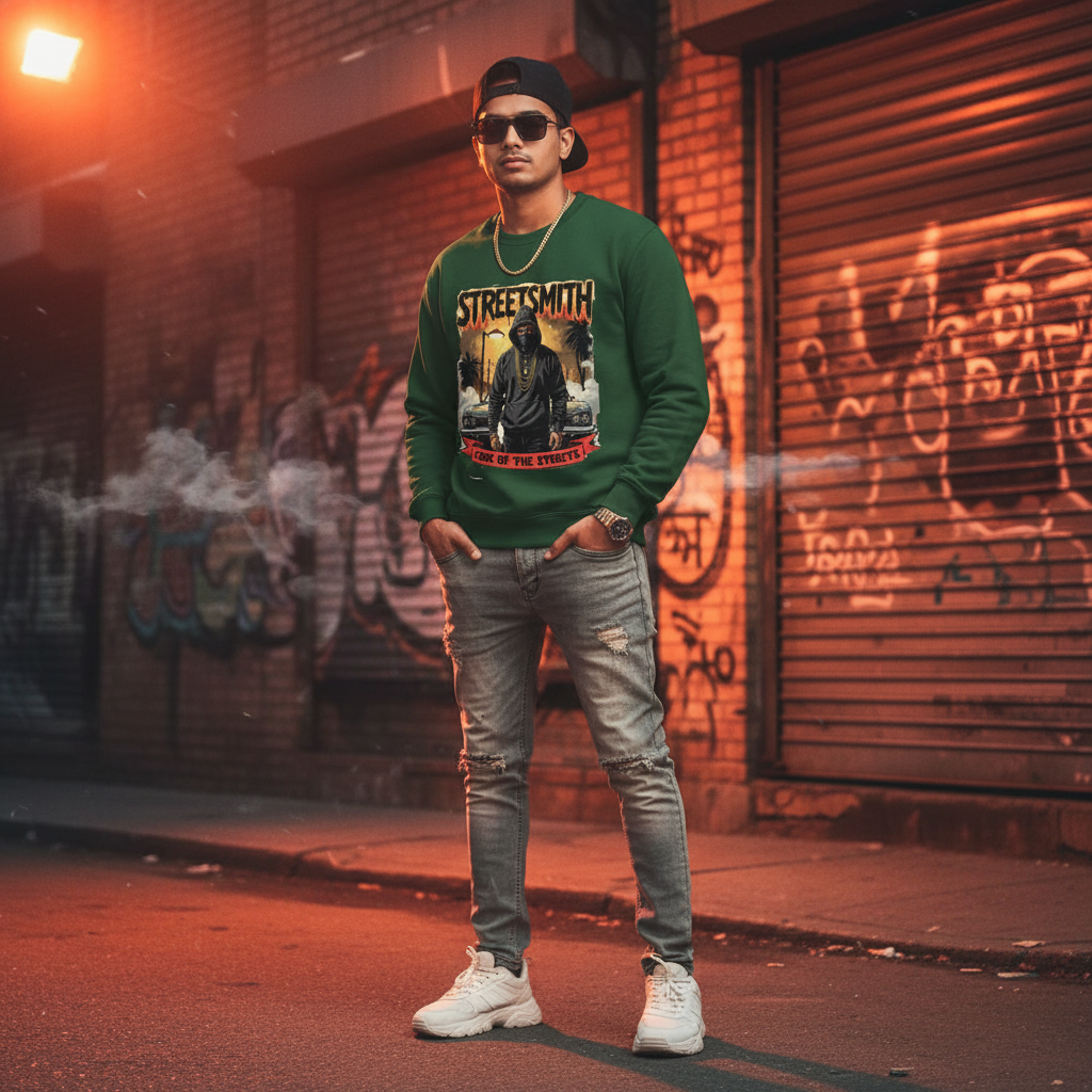 StreetSmith's Full Sleeve Round Neck SweatShirt Green | Streetwear Outfits Men | StreetSmith