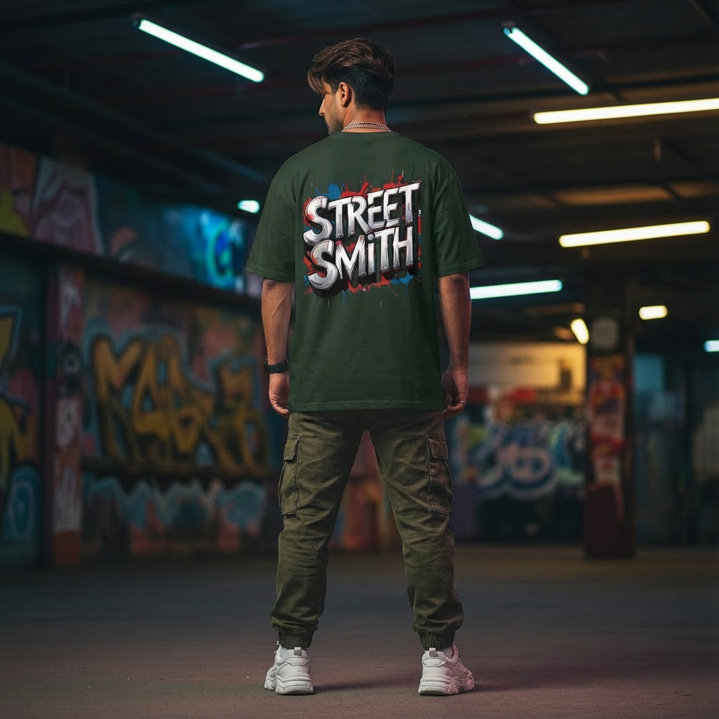 Oversized Bottle Green T-Shirt Streetwear Outfits Men | Half Sleeve | StreetSmith
