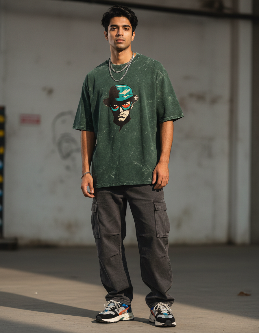 Acid Washed Oversized T-Shirt for Men - Streetwear Outfits Men Need for Structure & Comfort