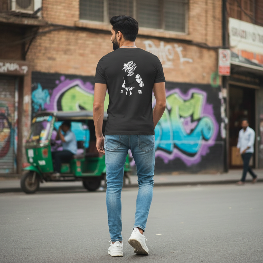 StreetSmith's Round Neck Half Sleeve T-Shirt Black Streetwear Outfits Men | StreetSmith